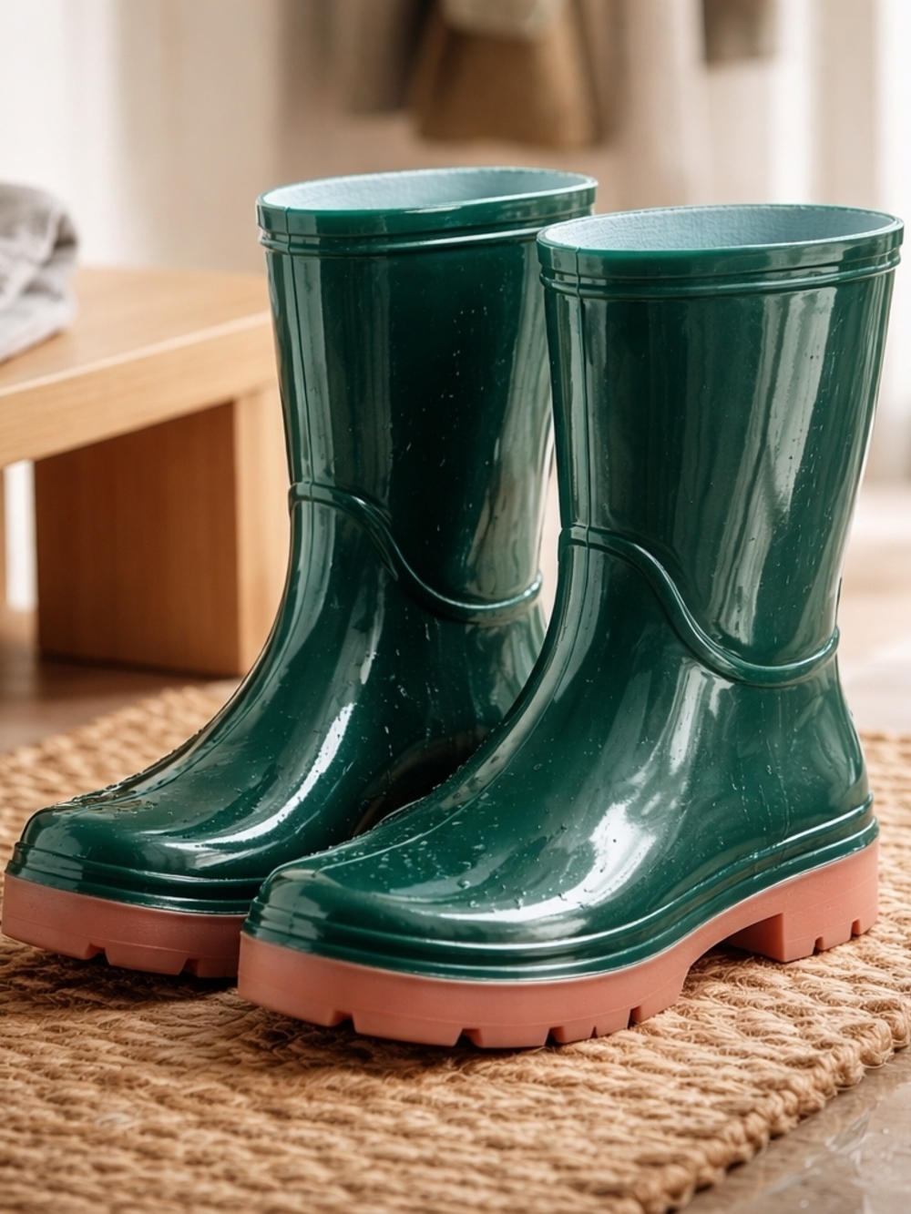 Source Unknown Dark Green Rain Boots with Brown Sole - Women
